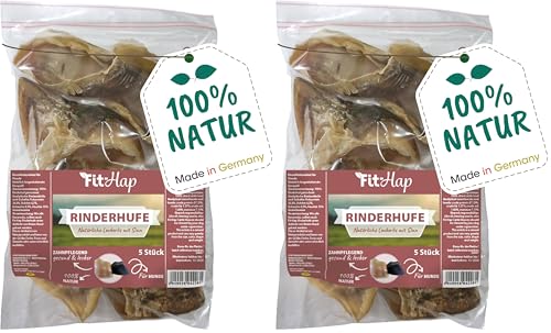Fit- Hap Rinderhufe 5 STK.- Natürlicher Hundesnack zur Zahnreinigung und Fütterungsergänzung (Packung mit 2)