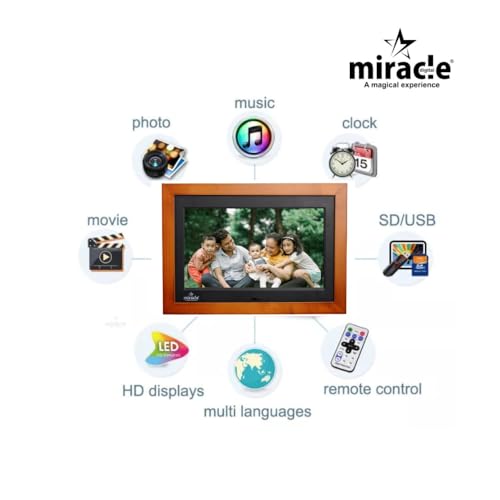 Image of MIRACLE DIGITAL 10 inch IPS Wooden Digital Photo Frame | 8GB Memory, 2GB RAM | High-Def Display, USB & SD Card Support | Slideshow, Video, Audio | 180 Wide Viewing Angle (Dark Wood)