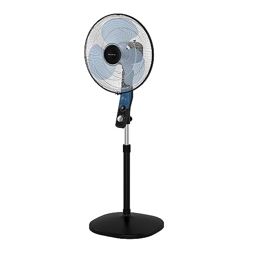Rowenta Ventilador de pie Essential+ antimosquito VU4420 flujo de aire de 55 m3/min, 3 velocidades, alto rendimiento, oscilación automática, orientación y altura ajustables, 54 dB(A), negro