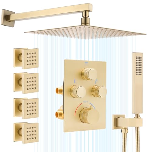 Thermostatic Shower System with Rain Head & Jets