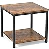 Side table 20 inch square homieasy 2 tier coffee tea end table nightstands for sofa couch bed metal wood accent modern simple industrial style side table for living room bedroom rustic brown  urban country home decor