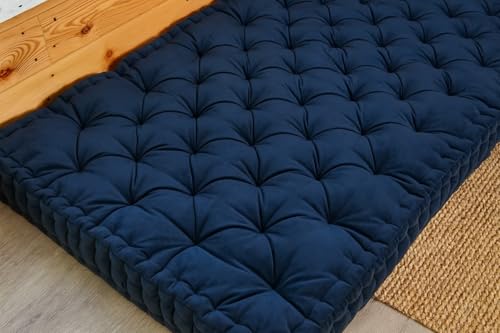 Image of ATOOTFUSION Soft Cotton Floor Box Mattress, 5-Inch Thick, Foldable, Movable, Medium Firm, Solid Colored (Navy Blue, Small Single 30X72X5 Inches)