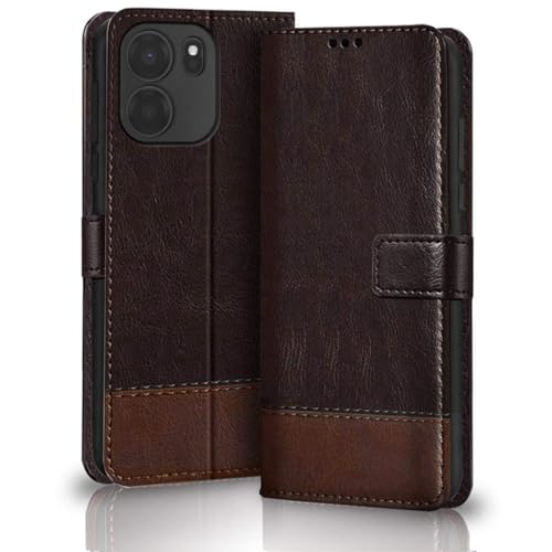 Image of TheGiftKart Flip Back Cover Case for OnePlus Nord CE 6 5G | Dual-Color Leather Finish | Inbuilt Stand & Pockets | Wallet Style Flip Back Case Cover for OnePlus Nord CE6 (Faux Leather, Coffee & Brown)