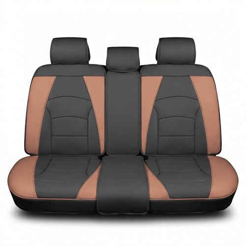 Image of FH Group Car Seat Cover for Back Seat Faux Leather - Universal Fit, Rear Seat Covers for Cars with Rear Split Bench, Car Seat Cushions, Car Interior Accessories for SUV, Sedan, Van Brown Black