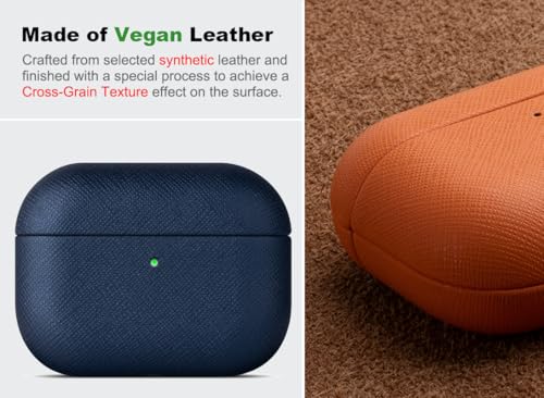 Image of Haobobro Handmade Case - for AirPods Pro 3 Case Cover - Premium Vegan Leather with Cross-Grain Texture, Wireless Charging Compatible, Drop Protective Hard Cover for AirPods Pro 3rd Generation - Blue