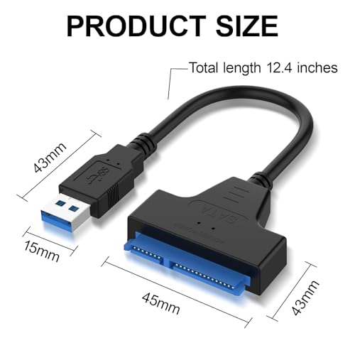 1 Pcs USB 3.0 to SATA Cable Adapter, SATA USB Adapter, SATA to USB3.0 Hard Disk Drive SSD Adapter For 2.5" SSD/HDD - USB 3.0 toSATA III Hard Drive Cable& Recovery High Speed Data Transfer SATA Cable