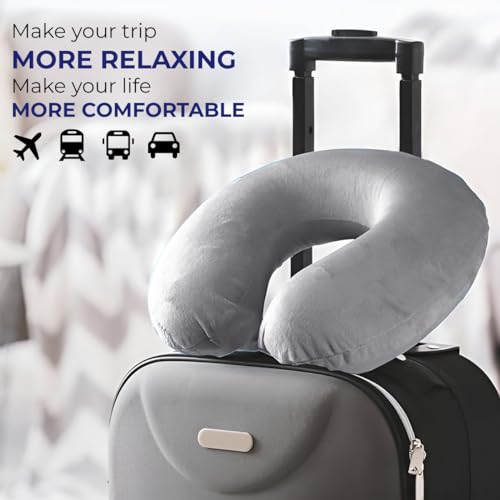Image of Trajectory Travel Neck Pillow Rest Cushion for Travel and Sleeping in Plane Flight Car Train Airplane for Sleeping for Orthopedic Cervical Pain for Men & Women Grey