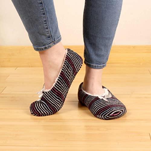 Image of BambooMN Women's Stripe Patterned Non-Slip Lined Travel Home Slippers - 2 Pairs