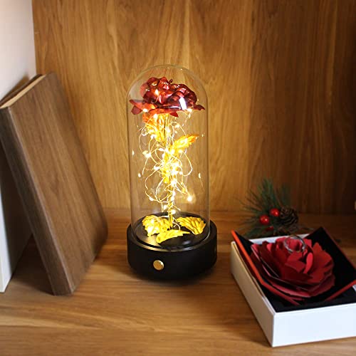 Fineusea Valentine's Day Gifts For Women 24 K Gold Plated Rose With Music Box With Remote Control Led Light, Beauty And The Beast Rose For Mother's Day Birthday Christmas Anniversary (Gold) #TOP5