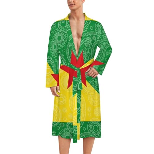French Guiana Flag Paisley Pattern Funny Men's Robe Soft Lightweight Bathrobe Long-sleeve Spa Robes