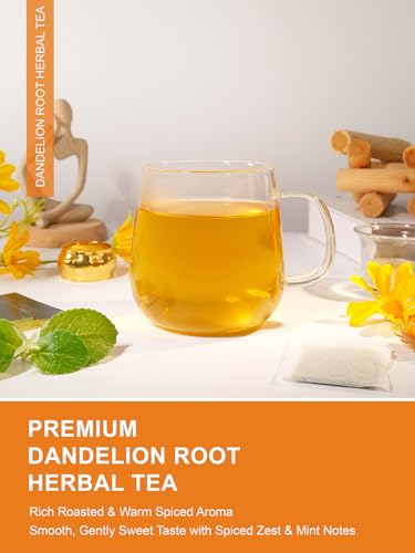 Image of TeeLux Dandelion Herbal Tea, Roasted Dandelion Root with Peppermint, Milk Thistle, Turmeric, Licorice, Roasted Aroma, Smooth & Refreshing, 100 Count