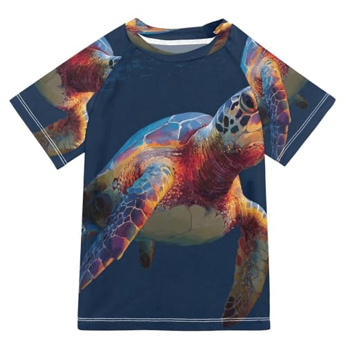 Boys Short Sleeve T-Shirts Portrait Turtles Sea Rashguard Kids Swim Shirts Sun UPF 50+