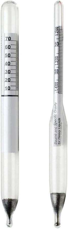 Bel-Art, H-B DURAC 0.700/2.000 Specific Gravity and 70/10 Degree and 0/70 Degree Baume Dual Scale Hydrometer for Heavy and Light Liquids (B61806-0000)