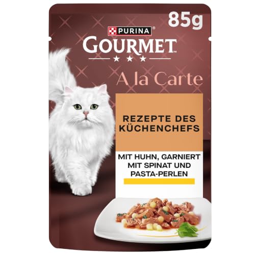 Gourmet A la Carte Katzenfutter nass mit Huhn Spinat und Pasta-Perlen 26er Pack (26 x 85g)