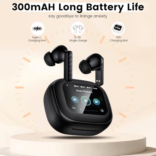 Image of Wireless Earbuds, Bluetooth 5.4 Headphones in Ear with Smart Touchscreen Case, ANC Noise Cancelling Ear Buds, 60H Playtime for Sports & Working, Bass Stereo Sound for iPhone /Android (Black)