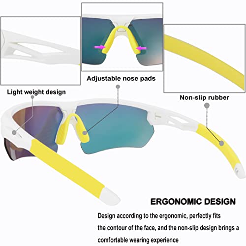 OUTDOORSPARTA Sports Sunglasses(5. White Frame, Full Lens Mirrored Gold), M-L - Image 4