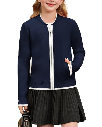 GRACE KARIN Girls Cardigan Knit Zip Uniform Sweater School Winter with Pockets 6-14Y