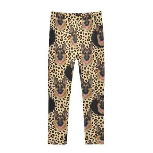 German Shepherd Leopard Print Girls Leggings Soft Stretch Workout Yoga Dance Pants for Kids Casual Tights
