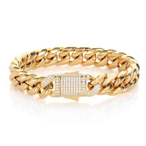 18K men's gold bracelet with Cuban style design paired with moissanite diamonds, perfectly blending classical and modern styles, high-end jewelry gift