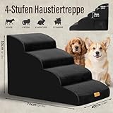 Thihome Hundetreppe für Kleine Hunde, 4 Stufen Haustiertreppe mit Abnehmbarem, Hochdichtem Schwamm Hunderampe mit Waschbarem, Hunde Treppe für Bett und Sofa (Schwarz)