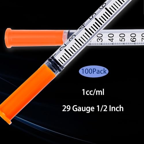 Image of 1ML Syringe, Lab Supplies Syringes 29G 1 /2 Inch with Cover, Individually Wrapped, Pack of 100