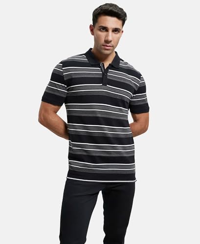 Image of Jockey US93 Men Super Combed Cotton Rich Striped Polo T-Shirt