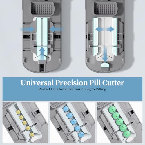 Image of Daviky Pill Cutter Splitter for Small & Tiny Pills, Dual Safety Blades | Adjustable Centering Slot, Precise 1 /2 1 /3 1 /4 Tablet Cutter, Built-in Storage, Portable & Senior-Friendly