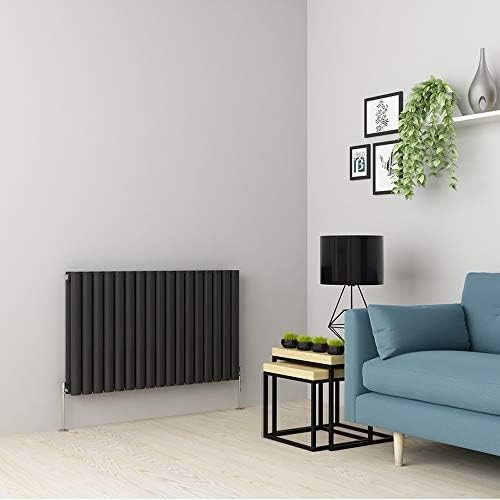 Warmehaus Horizontal Column Designer Radiator Oval Flat Panel Double White 600 x 590mm - Modern Central Heating Space Saving Radiators - Perfect for Bathrooms, Kitchen, Hallway, Living Room