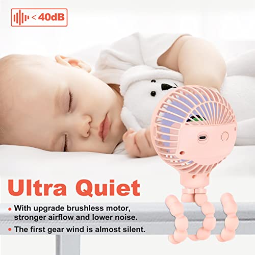 Trelc Mini Handheld Stroller Fan For Office Room Car Traveling Bbq Gym, Rechargeable Personal Portable Baby Fan With Flexible Tripod, 2023 Upgraded Version, Gift For Children, (Pink) #TOP1