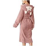 YTZL Morgenmantel Damen Lang Flauschig-Bademantel Damen Flauschig Mit Ohren-Saunamantel Damen Baumwolle Kapuze-SchlafanzüGe Damen Winter NachtwäSche, Rosa, S