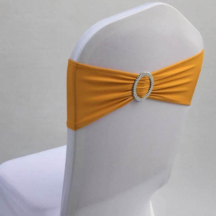 10 pz/50 pz Spandex Sedia da Sposa Bow Sash con Fibbia Rotonda per Il Partito Evento Hotel Sedia Decorazione Stretch Sedia Fascia Cravatta