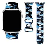 Shark Cinturino per iWatch da 42/44/45/49 mm, cinturino nero in silicone, regolabile, compatibile con accessori Apple Watch, ricambio per smartwatch sportivo serie 11/10/9/8/7/Se/Ultra, per donne e