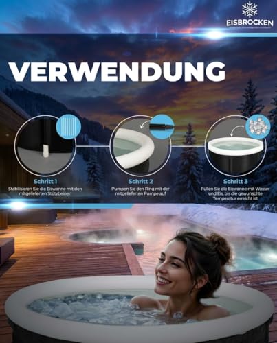 EISBROCKEN Eisbaden Tonne,Faltbare Eistonne 80 cm Ø mit 7 Schicht Isolierung, Indoor & Outdoor Kältebad für Sport & Entspannung, Regeneration & Erholung