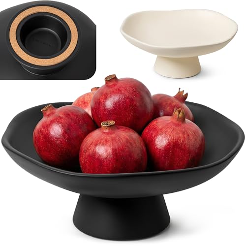EDELHAUS Modern Concrete Fruit Bowl for Kitchen Counter Decorative Pedestal Bowl 11.2 Wide Minimalist Fruit Tray for Home Dcor Table Decor Entryway Key Bowl