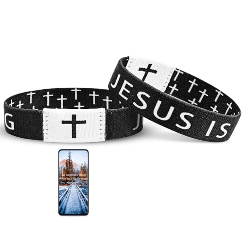 Daily Bible Verse Jesus is King Bracelet, Christian Jesus Wearable Bracelet Wristband for Women Men Black