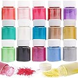 Conjunto de polvo de mica: cada uno de los 15 colores se empaca en una botella llena de unos 10 gramos de polvo de mica. El polvo de fusión rápida es muy conveniente de usar.