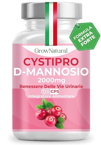 D Mannosio Puro 2000mg - Integratore Cistite con Mirtillo Rosso, Pompelmo, Acido Ialuronico, Inulina e Probiotici - Cranberry per Candida e Infezioni delle Vie Urinarie - 120 Capsule Made in Italy