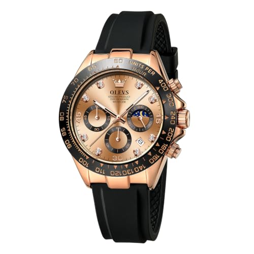 Image of OLEVS Men's Watches Chronograph Multifunction Sport Silicone Luxury Diamond Moon Phase Quartz Male Watch Waterproof Wrist Watch