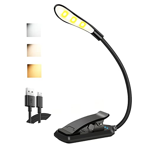 YESKAMO Lampada da Lettura Book Clamp, Lampada da Lettura Book Lamp con 7 LED, 3 Luminosità, Lampada USB Ricaricabile a Morsetto, 360 ° Flessibile Eye Protection Adult Children Reading Light