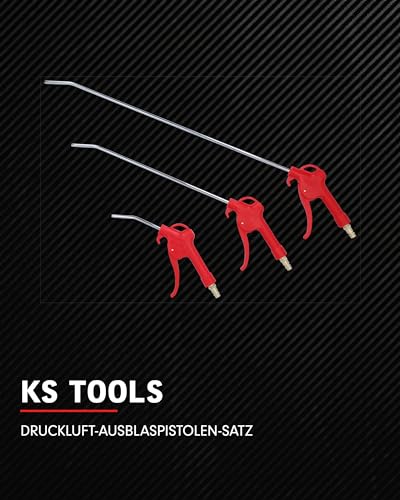 KS Tools Druckluftpistole Satz 3-tlg. 515.1921 I 6,3 Bar, 90 dBA I Ausblaspistole mit Düsen von 95-510mm - 1/4 NPT I Luftdruckpistole mit Aufhängefunktion