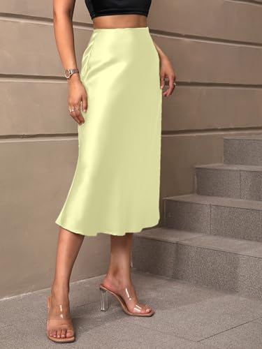 Image of KATECLO Women's Satin Midi Skirt High Waist Elegant A-Line Slip Skirt | Soft Silky Casual