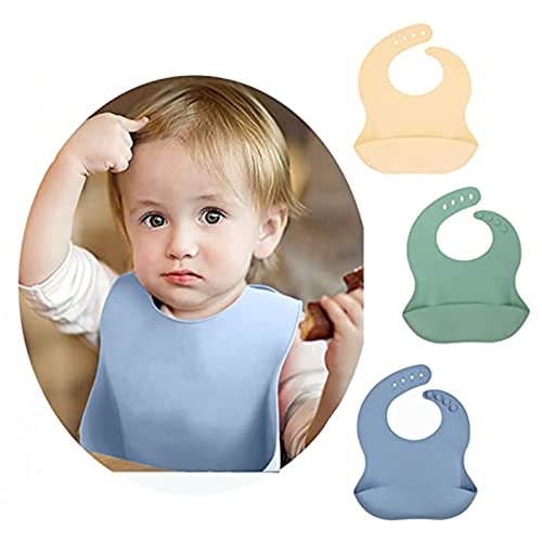 Image of LAUIEKNA Silicone Baby Bibs 3Pcs/Set Waterproof Adjustable Soft Feeding Bibs For Toddlers Food Catcher BPA Free