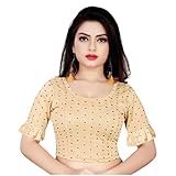 TMS Women's Blouses Readymade Gold Stretchable Saree Crop Top Choli Free Size Sparkling, Gold 8, One Size