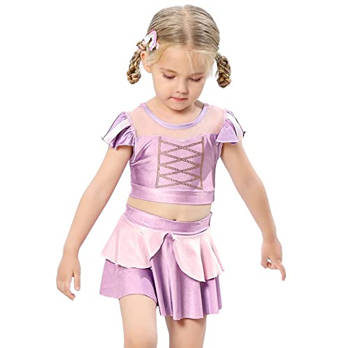 Image of REXREII Girls Princess Swimsuits Two-Piece Tankini Set Beach Surf Birthday Swimming Party Bathing Suits Fancy Swimwear