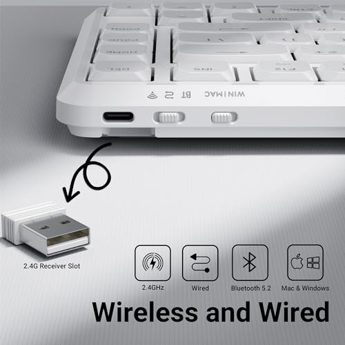 Image of Keychron KJ1 Low Profile Wireless Mechanical Keyboard, 2.4 GHz Bluetooth QMK 75% Layout RGB, Hot-swappable Banana Switch Compatible with Mac Windows Linux, 2000mAh Fast Charge for Gaming - White
