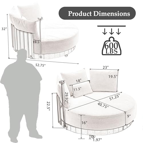 Sillón giratorio oversized beige con soporte móvil miniatura 2