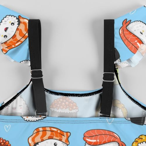 Image of Girls One Piece Swimsuit Macaroni Cheese Pasta Food Ruffles Swimwear Bathing Suits 3-12 Years