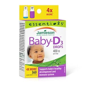 Jamieson Baby Vitamin D3 Drops 400 IU, Supports Baby’s Development, Immune Health, Healthy Bones and Teeth. Pure and Premium Formula, Non-GMO, Gluten-Free, Lactose-Free, No Artificial Colours, Flavours or Preservatives, 360 Drops