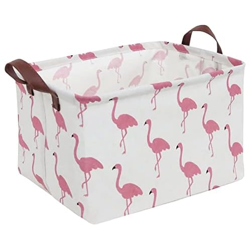 CLOCOR Rectangular Flamingo Storage Basket,Collapsible Cute Pattern Storage Bin,Waterproof Coating Storage Box with Handles,Gift Baskets, Shelf Basket (Flamingo)