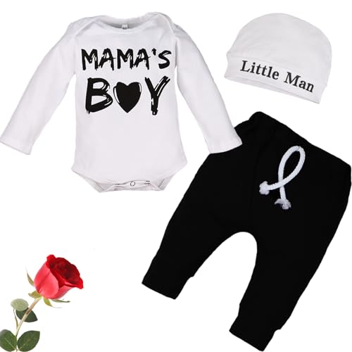 Image of VAIZIQ Baby Boy Clothes Newborn Fall Outfits Round Neck Letter Printed Romper+Pants+Hat 3PCS Outfits